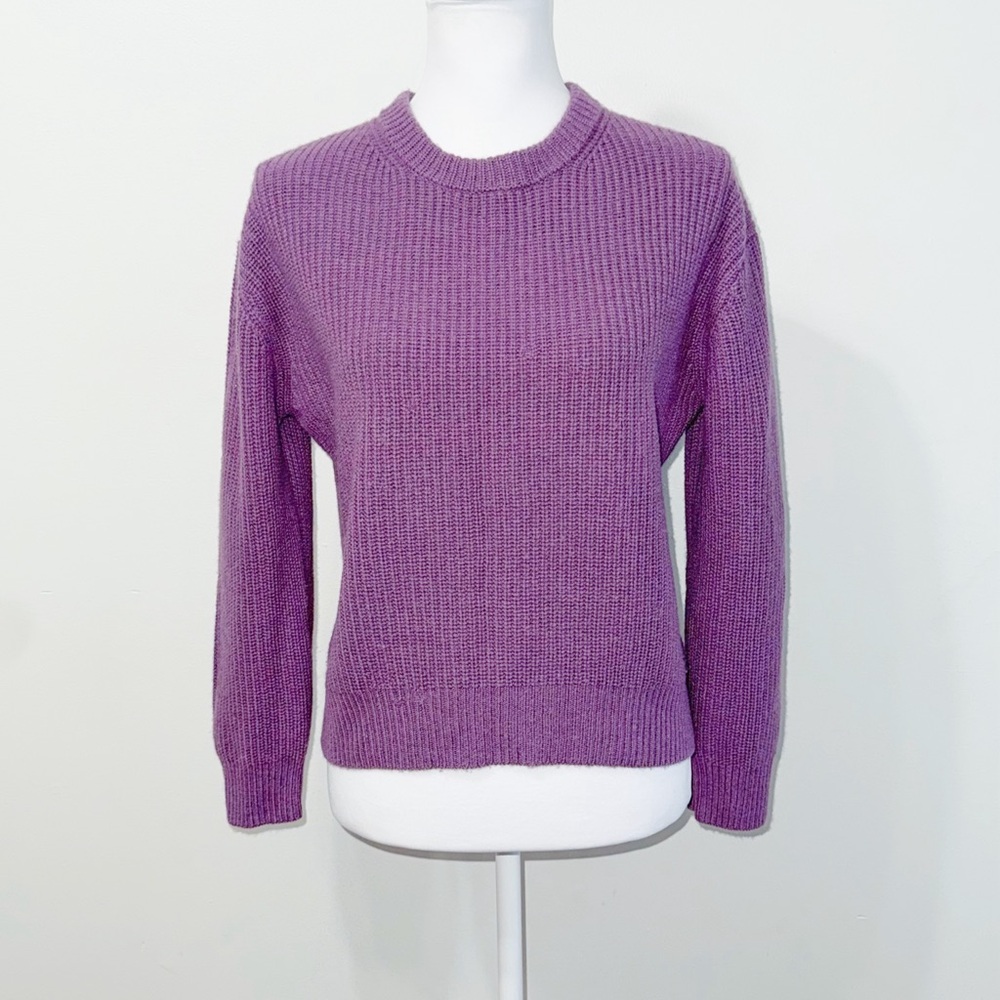 RAVELLA purple Lombardia Cashmere Fisherman ribbed crewneck Sweater - Picture 1 of 12